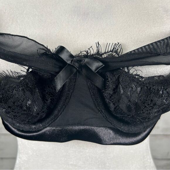 Cacique Quarter Balconette Peek A Boo Cup Lace Underwire Black Bra 36D - Picture 3 of 8